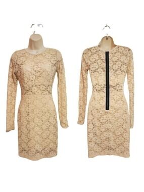 Mystic Beige Floral Lace Bodycon Mini Dress Extra Small